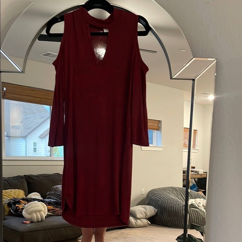 French Atmosphere Deep Red Long Sleeve Dress